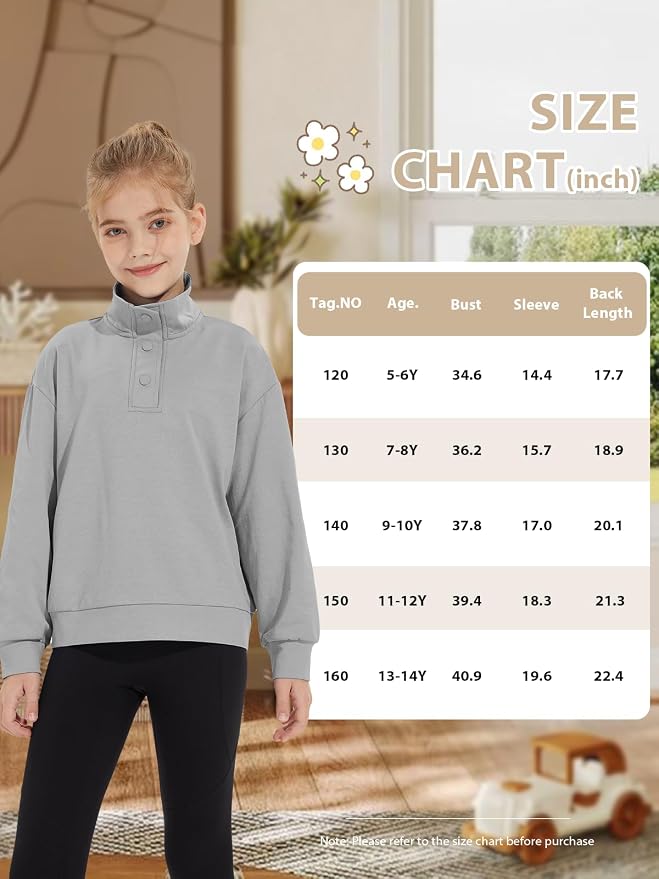 Girls Long Sleeve Collared Shirt Button Down Mock Neck Sweatshirt Athletic Cycling Clothing for Kids 5-14Years