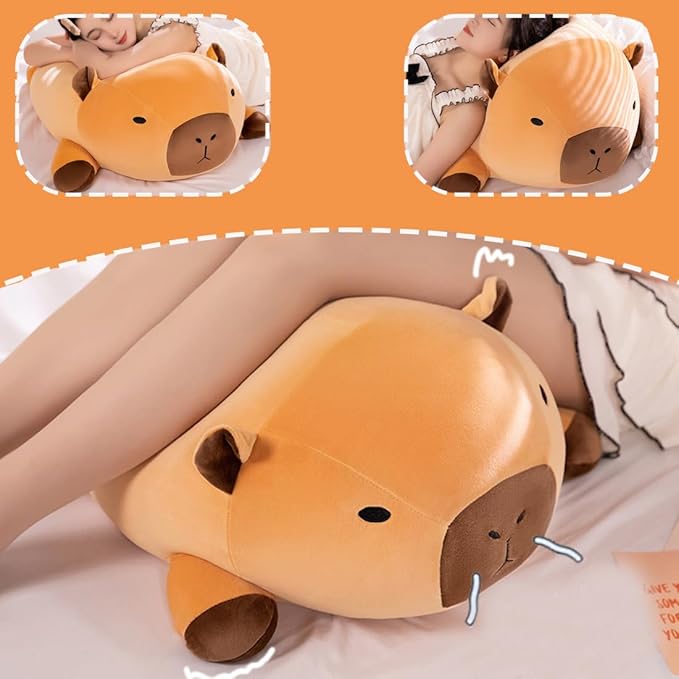 ELAINREN Super Fluffy Capybara Stuffed Pillow Ultra-Soft Brown Capybara Plush Hugging Pillow Adorable Guinea Pig Shape Plushie Cushion Decor Gifts/23.6''