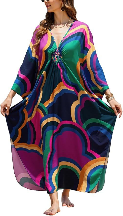 Mumu Dresses for Women Plus Size, Bohemian Kaftan Beach Cover Up Long Maxi Nightgown Soft Loungewear