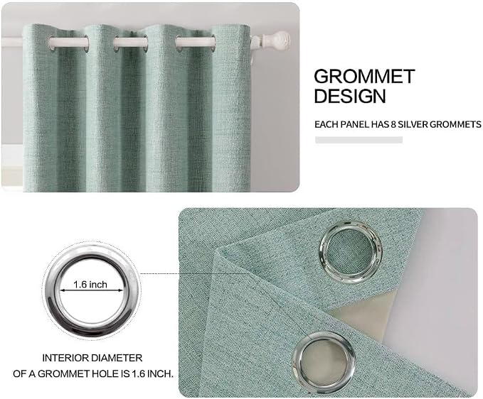 MIULEE Linen Blackout Curtains and Drapes 100% Room Darken Thermal Insulated Grommet Window Panels with Coating 2 PCs W 42 x L 84 inches Seafoam Green
