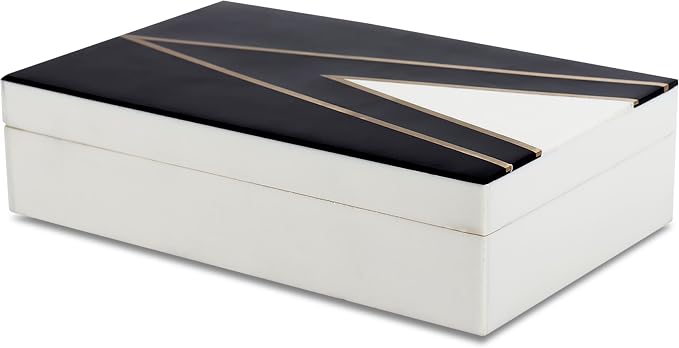 Handicrafts Home Black and White Decorative Storage Box with Lid– Coffee Table Storage Box, Handmade Resin Inlay Wooden Box, Remote Control Holder, Decorative Organizer, Keepsake & Jewelry Box- 8x5x2