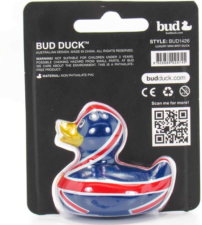 Brit (mini) Rubber Duck Bath Toy by Bud Duck | Elegant Gift Packaging - "British and proud!" | Child Safe | Collectable