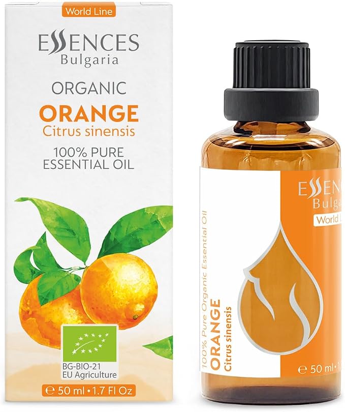 Essences Bulgaria Organic Orange Essential Oil 1.7 Fl Oz 50ml Citrus sinensis - 100% Pure and Natural Undiluted Therapeutic Grade Home Aromatherapy Humidifier Vegan Cosmetic Skincare Candles
