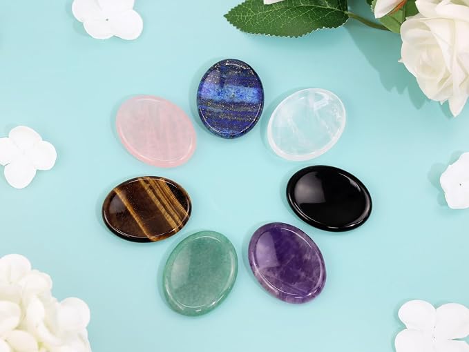 Thumb Worry Stone Clear Quartz Crystals Oval Tiny Fidget Healing Crystal Natural Meditation Accessories Stress Relief Gifts Reiki Palm Small Trinkets Pocket Anxiety Relief Items for Women Men