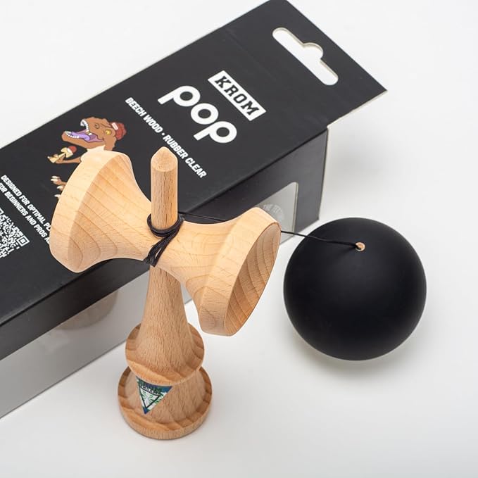 Kendama Toy POP Black - High Wood Quality - Extra Strong - for Beginner and Pro - Gift Pack : Extra String + Stickers