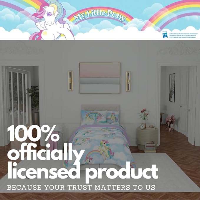 Franco Collectibles My Little Pony Classic Retro Unicorn Rainbow Bedding 5 Piece Super Soft Comforter and Sheet Set with Sham, Twin, (100% Official Licensed Product)