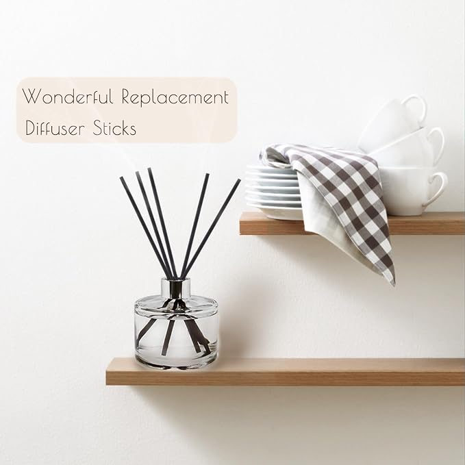 HOSSIAN Reed Diffuser Sticks, Natural Rattan Wood Sticks Essential Oil Aroma Diffuser Sticks Refill Replacement for Aroma Fragrance （9Inch* 3.5mm Black Fibre100PCS