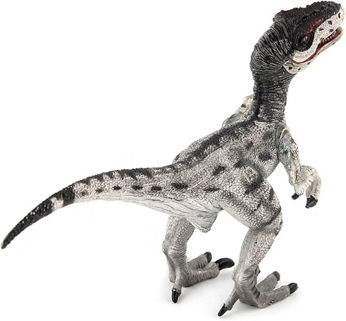 Dinosaur Toy Velociraptor Figurine with Moving Jaw and Hands,Detail Raptor Action Figure Toy Gift and Dinos World Collection Toys for Birthday Gift,Kids Toys,Party Favor(Grey)
