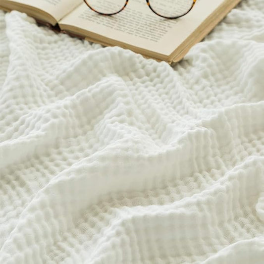 EMME Muslin Blankets for Adults Throw Blanket for Couch Breathable Gauze Soft Lightweight Airy White Twin XL 66" x 90"