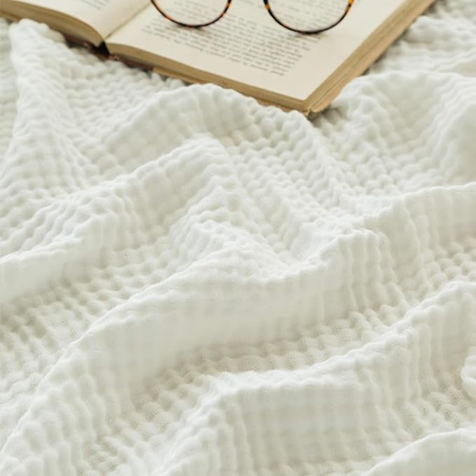 EMME Muslin Blankets for Adults Throw Blanket for Couch Breathable Gauze Soft Lightweight Airy White Throw XL 50" x 71"