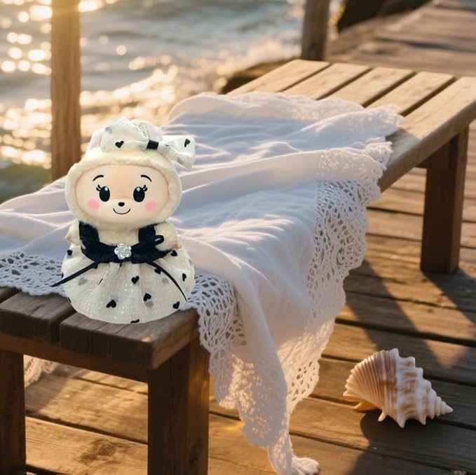 Clothes for Labubu Doll,6.7 Inch Doll Clothing Set - 3 Pieces of Handmade Clothes and Accessories for 17cm Plush Toys -Pink and White Bunny Sweater + Blue Shoulder Bag + White Headband