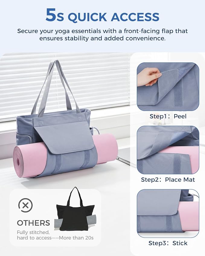 sportsnew Gym Bag for Women, 19L Yoga Mat Bag with Shoe Compartment & Wet Dry Pocket, Gym Tote Bag with Hook-and-loop Yoga Mat Holder, Quick Access Storage, for Workout Travel Pilates Dance