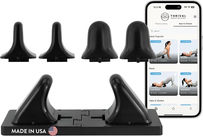 Thrival Deep Tissue Pro - Fully Adjustable Psoas Muscle Release Tool with Thrival App for Hip Flexor, Back, Glute, Iliacus, and Neck Pain - Trigger Point and Myofascial Release Tool – Carbon Black