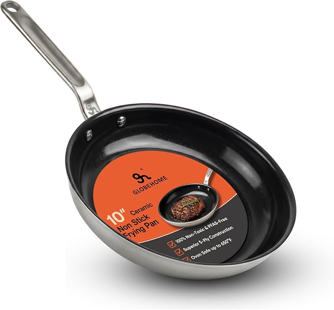 10 Inch 5-Ply Ceramic Non Stick Frying Pan | PTFE/PFOA/PFAS-Free, Easy to Clean, Induction Ready, Oven Safe up to 650°F, Even Heat, For Couples or Small Families