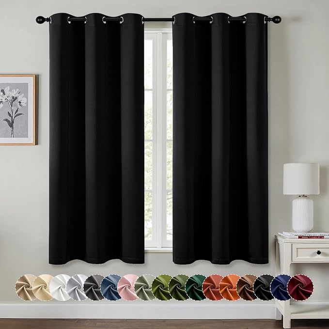 MIULEE Blackout Curtains for Bedroom 2 Panels 40 x 45 Inch Long Black | Thermal Insulated, Living Room Darkening Grommet Drapes, Noise Reducing, Light Blocking Window Treatments