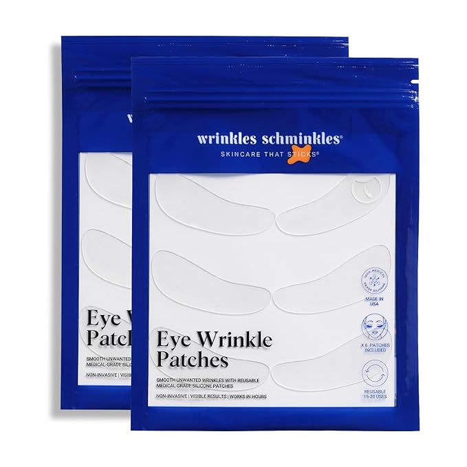 Wrinkles Schminkles Under Eye Wrinkle Patches | Smooth Eye Wrinkles, Crows Feet & Dark Circles Overnight | 6 Pairs Reusable Medical Grade Anti Wrinkle Sleep Silicone Patches