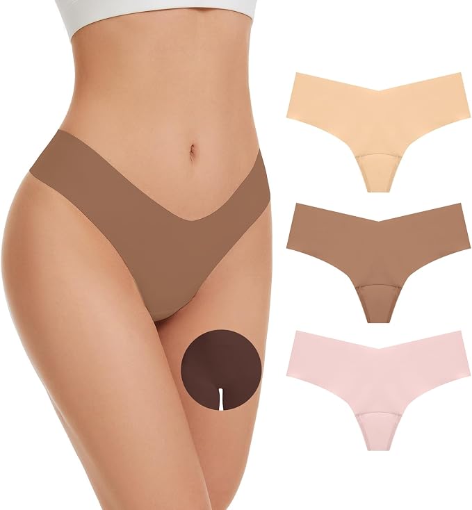 OVRUNS Camel Toe Underwear for Women Low Waist Camel Toe Thong Seamless Workout Cameltoe Proof Concealer Panties 3 Pack