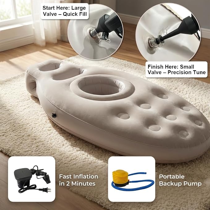 Inflatable Tummy Nest Pregnancy Pillow with Belly Hole, Belly Mattress for Pregnancy Pillow Stomach Sleepers,Maternity Pool Float,Prenatal Massage Pillow,Extra Wide&Tall,All Pregnancy Stages (Brown)