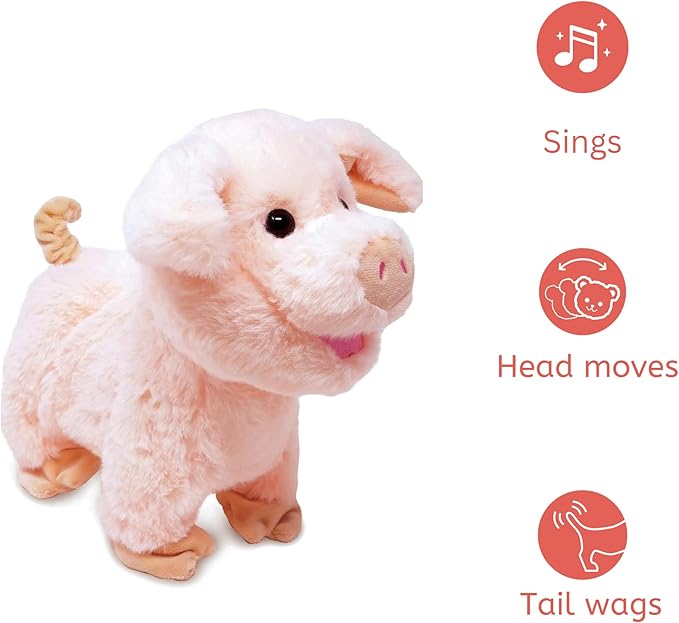 Cuddle Barn - Barnyard Buddies Pig | Animated Piggy Stuffed Farm Animal Plush Toy | Walks and Plays Song Farmer in The Dell, 8 Inches