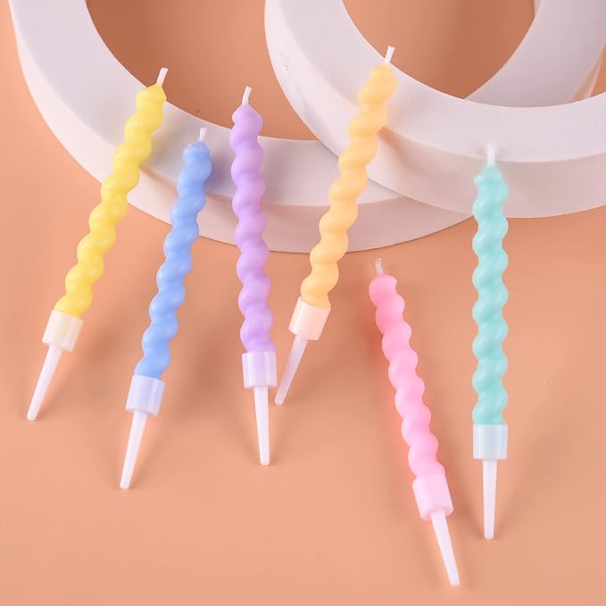PHD CAKE 36-Count Rainbow Spiral Birthday Candles with Holders, Party Candles, Cake Candles