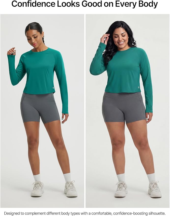 baleaf Women's UPF 50+ Long Sleeve Sun Shirts Crop Rash Guard UV Workout Tops SPF Slim Fit Lightweight Athletic Hiking