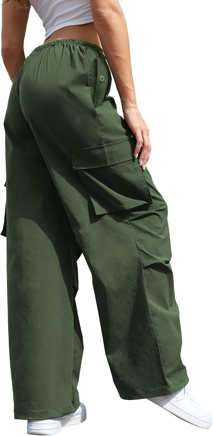 COPYLEAF Cargo Pants Women Low Waisted Parachute Pants with Pockets Loose Baggy Hiking Pants Y2K Clothes