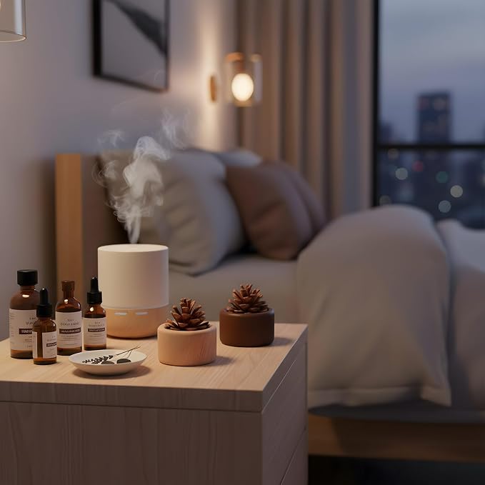 Teenyyou 4 Pcs Pinecone Passive Diffuser for Car Wood Woodpile Essential Oil Diffuser Round and Square Home Office Bedroom Decoration