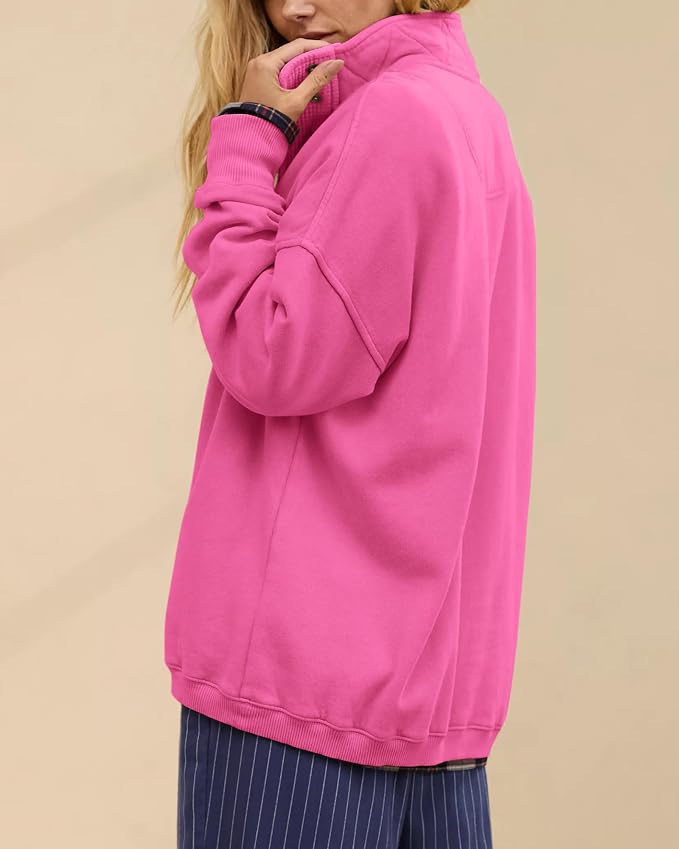 Gacaky Sweatshirt for Women Oversized Casual Long Sleeve Button Henley Neck Pullover Tops Fashion Outfits Clothes