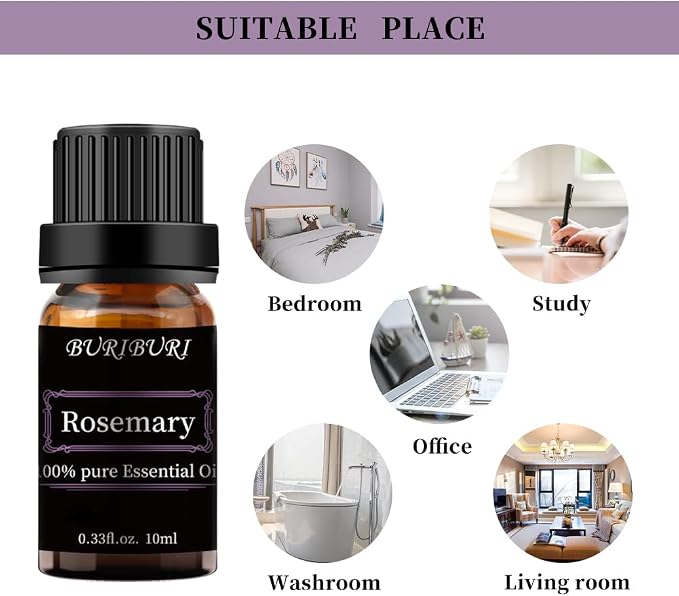 BURIBURI Rosemary Essential Oil 100% Pure, Undiluted, Natural, Organic Aromatherapy Rosemary Oil Essential Oils 10ML