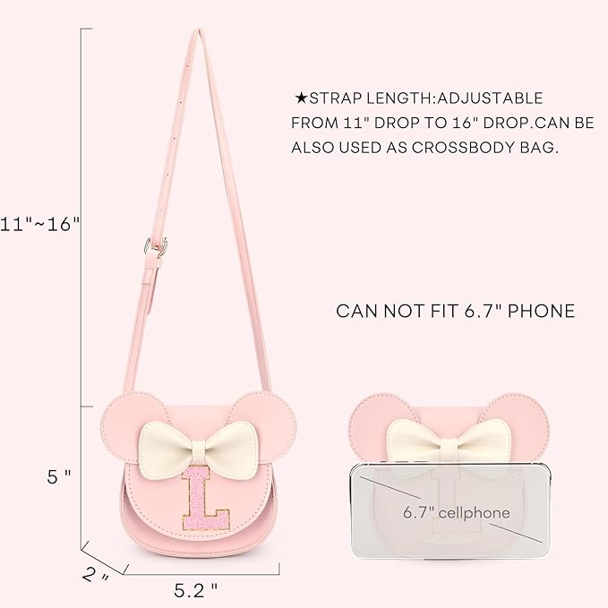 mibasies Toddler Purse Girl Gifts: Girls Birthday Gifts for 3-8 - Toys for Ages 2-4 Girls Mouse Ears Purse, Pink, Letter L