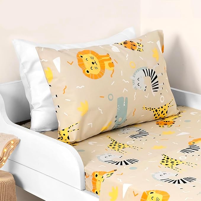 Salt Earth 100% Cotton 210TC Kids Bedsheet, Twin Fitted Sheet, Toddler Bed, 2 Piece Bedding Set- 1 Fitted Sheet and 1 Pillowcase, Themed Toddler Bed Sheets, Cute Sheets for Kids Bed (Summerland)