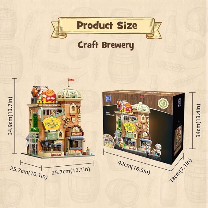 Craft Beer Brewery Building Set for Adults – Vintage Microbrewery Factory Model with Modular Architecture, Dynamic Mechanisms, Self-Developed Minifigures & Display-Ready Design