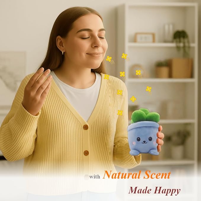 Stuffed Plant Plush Toy, Happy Face Flower Plushies Plant Pillow Decorationr with Natural Scent, Adorable Stuffed Flower for Christmas Horror Plush Halloween(Succulents Plant)