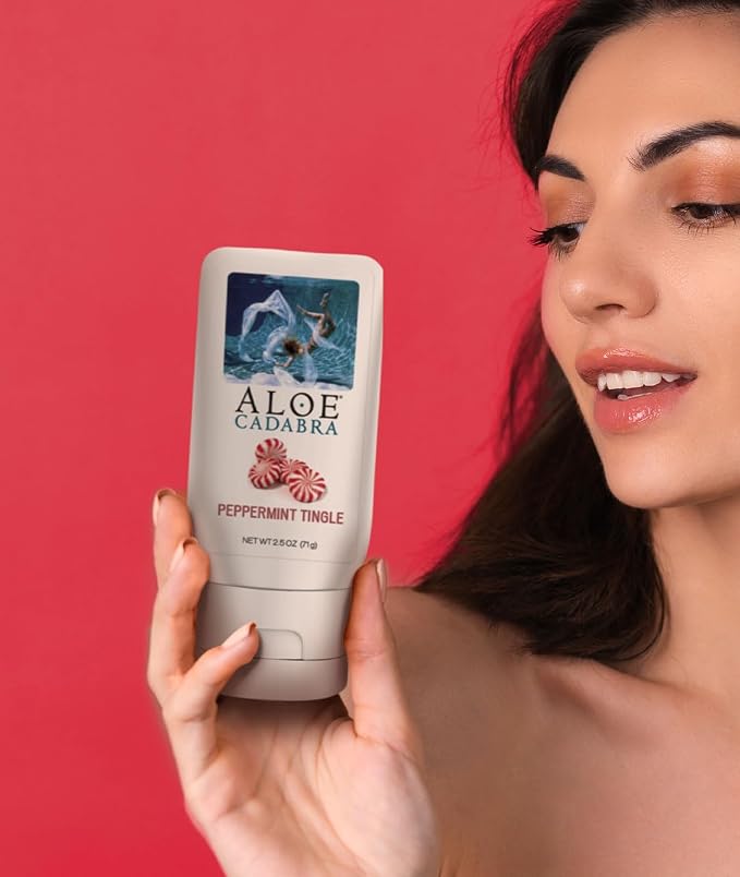 Aloe Cadabra Flavored Personal Lubricant & Vaginal Moisturizer, NSF Certified Organic Edible Aloe Lube for Men, Women & Couples, Non-Staining, pH Balanced, Toy Compatible (Peppermint, 2.5oz, 3 Pack)