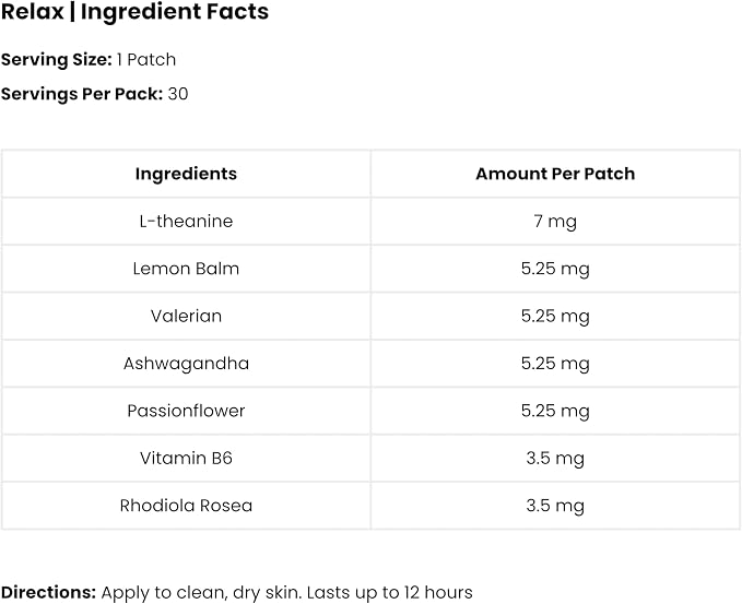 The Patch Remedy Relax Patch | L-Theanine, Lemon Balm, Valerian, Ashwagandha, Passionflower | 30 Patches