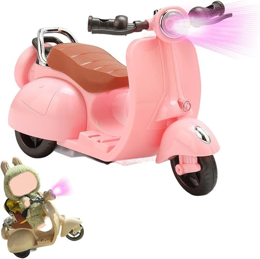 Scooter for Dolls Accessories, Cute Light-Up and Musical Seat with 360° Rotation, Cute Motorcycle for Dolls– Perfect for Doll Collectors, Batteries Not Included (Pink)
