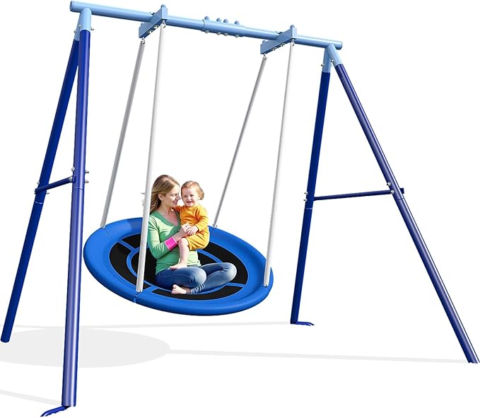 JYGOPLA 50-Inch Saucer Swing with Frame & Stand - Heavy Duty 600 lbs Capacity, Outdoor Swing Sets for Backyard Family Fun, Kids 3-12 & Adults, Easy Assembly (Blue)