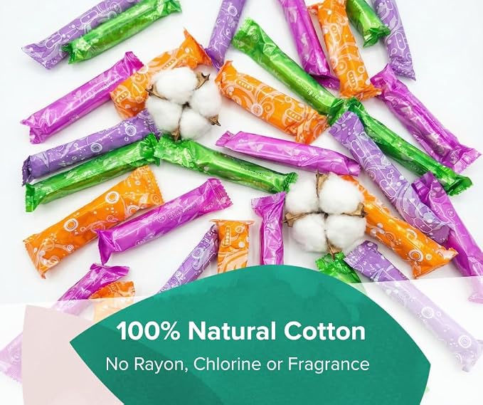 Veeda 100% Natural Cotton Tampons - Regular Absorbency with leak proof protection - Compact BPA-Free Applicator - Unscented & Free from Chlorine, Toxin - 32 Count