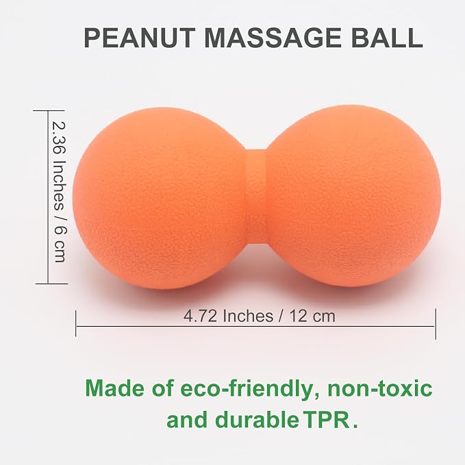 Hard Peanut Massage Ball, Double Lacrosse Massage Ball. Deep Tissue Massager Mobility Roller for Physical Therapy Myofascial Release Trigger Point Muscle Relax Pain Relief Acupressure (Orange)