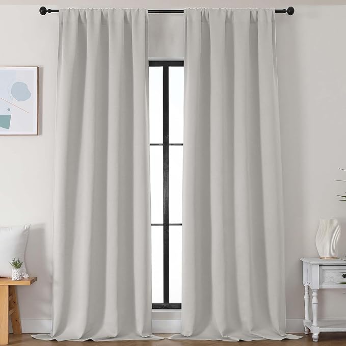 Simplebrand Natural Blackout Curtains for Bedroom 102 Inches Long 2 Panels, Solid Thermal Insulated, Energy Saving Living Room Window Treatment Curtains Blackout Drapes, W50 x L102 Inch, Natural