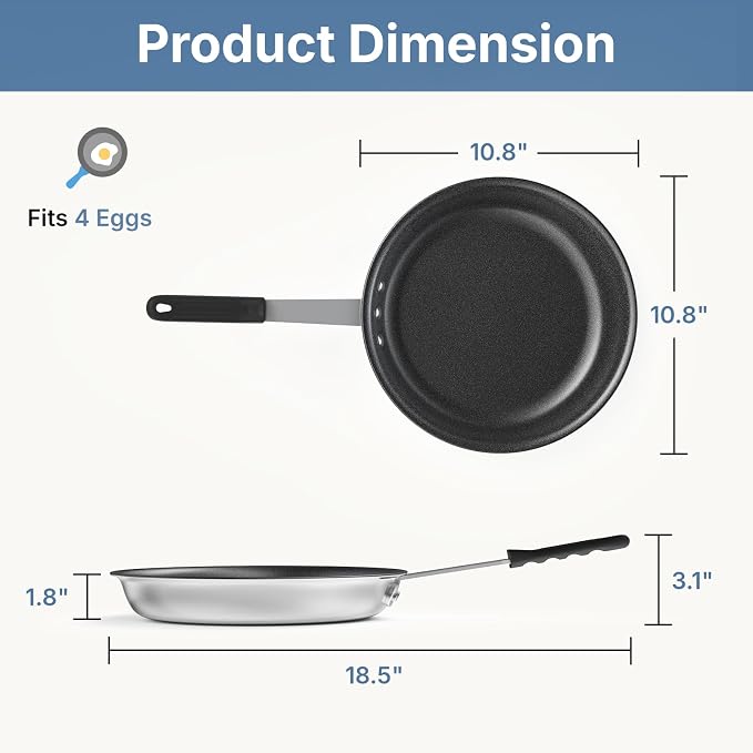 DUMOS 10 Inch Nonstick Frying Pan, Heavy-Gauge Aluminum Skillet with Ceramic Nonstick Coating & Stainless Steel Base, Omelet Pan for Induction, Electric, Gas, PFAS Free, Oven Safe, Black Handle