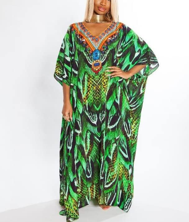 Venasha Womens Caftan Floral Print Kaftan Dress Short Sleeve Swimsuit Cover up Loungewear for Summer