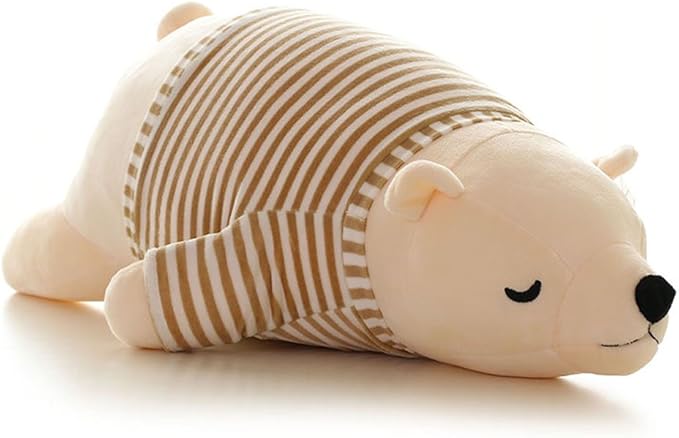 MMTTAO Stuffed Polar Bear Animal Plush Toy 14 Inch Small White Sleeping Bear Animal Stuff Soft Plushies Cute Dolls Collection Huggable Throw Pillow Cushion Gifts for Kids Children Boys Girls, 14Inches