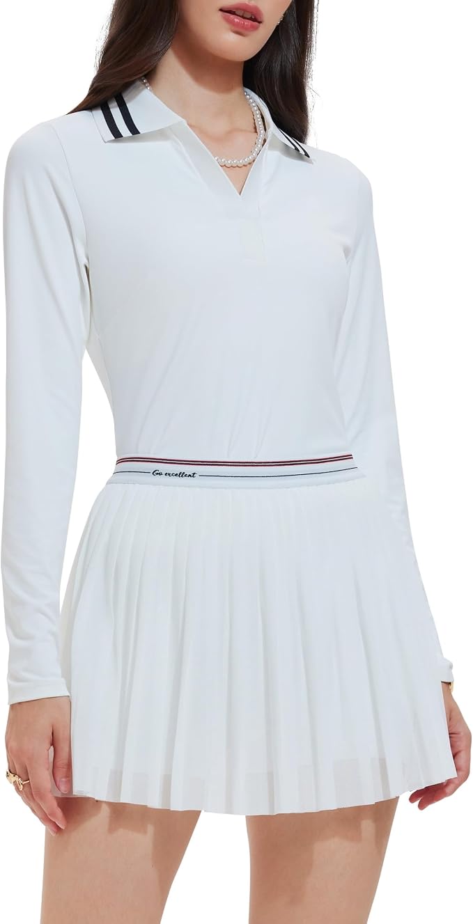 Mudere 2 Piece Golf Outfits for Women Tennis Skirt Set Built-in Shorts | Deep V-Neck Lapel, Silky Breathable High Stretch Fabric, Side Pockets, Activewear, Athletic Wear