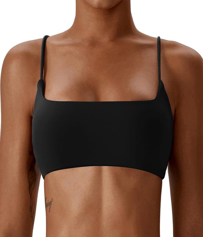 Comper Women's Sports Bras Wirefree Racerback Workout Bras Sexy Thin Straps Yoga Sport Bras with Removable Pads