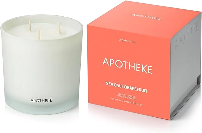 Apotheke 3-Wick Scented Candles for Home, Sea Salt Grapefruit - 26 oz Soy Wax Jar Candle Gift for Women - Long-Lasting Fragrance with Perfume-Grade Essential Oils - Pepper, Dew Drops & Tarragon