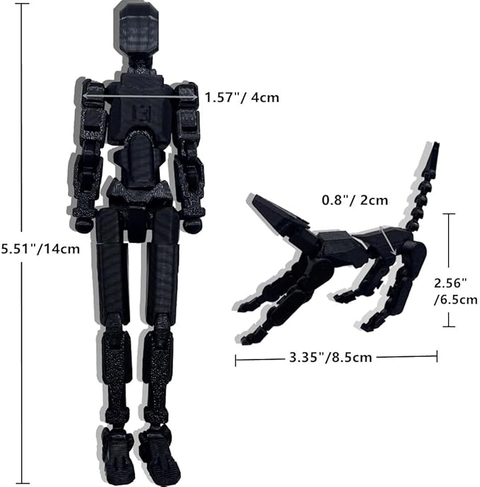 T13 Action Figures Set (Assembly Completed) Dummy 13 Titan 13 Robot Action Figure 3D Printed Robo Multi-Jointed Movable Action Figure Toy with Full Articulation (Pure Black Figure + Dog)