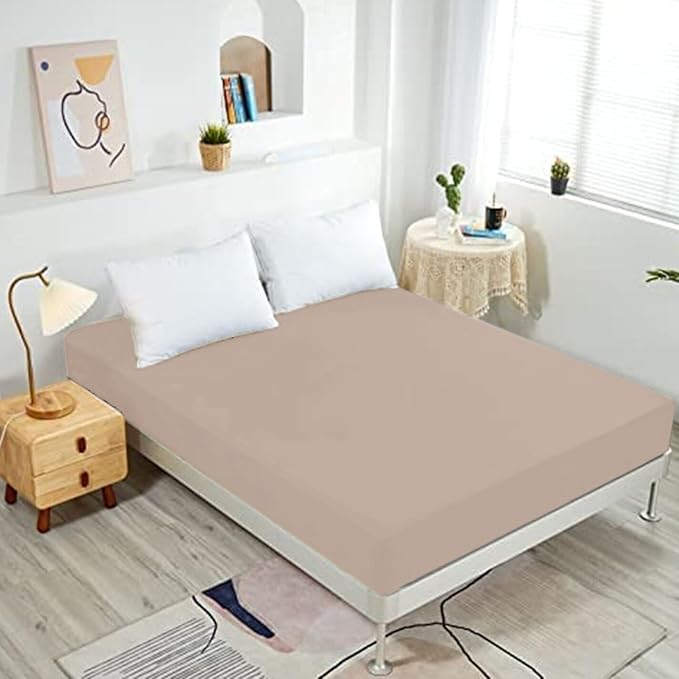 NHNHN Fitted Sheet-Deep Pockets-Soft Microfiber-Easy Care-Shrinkage and Fade Resistant-Fitted Sheets Twin Size for Girl Woman Teens Kids-Only 1 Fitted Sheet Twin Beige