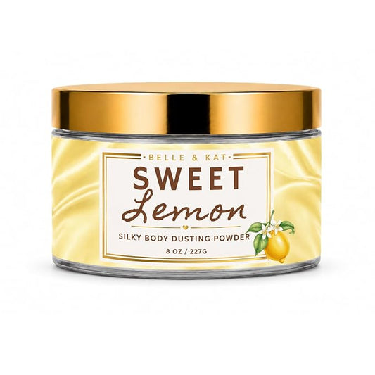Body Powder for Women & Men Scented Sweet Lemon, Perfume Dusting Powder, Bath Powder with Fragrance & Essential Oils, Talc-Free 8oz Container with Lid and Puff, Made in USA