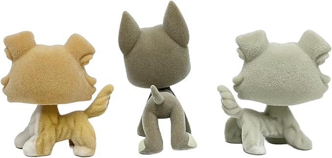 3pcs/Set Custom Flocked Pet Shop Toys Short Hair Cat Kitten Collie Great Dane Cocker Spaniel Dachshund Puppy Dog OOAK Compatible with LPS (#272 and 184 and 363)